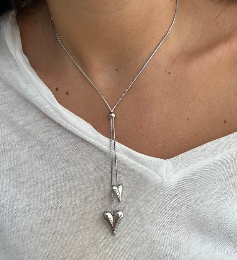 Collana saliscendi in acciaio con cuore