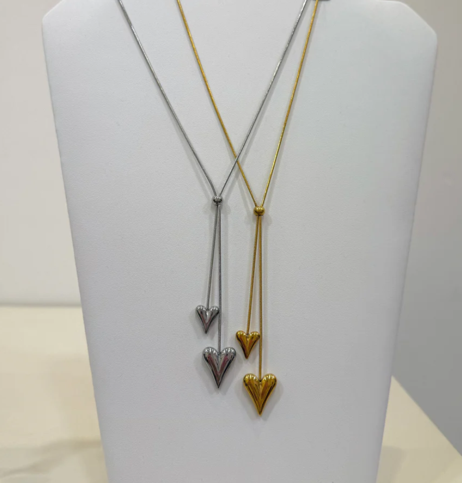 Collana saliscendi in acciaio con cuore